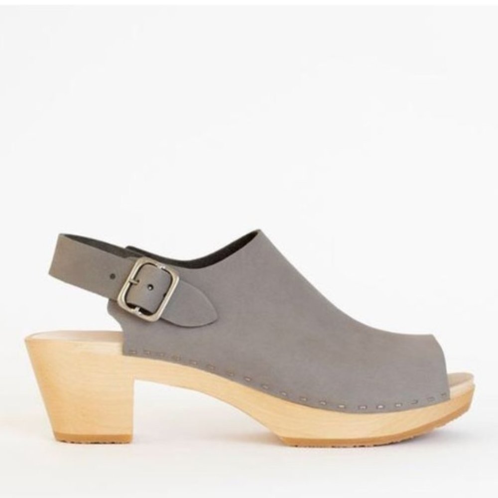 Bryr Suzie Spanish Mid Heel Clogs Peep Toe Grey 8